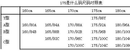 175短袖尺码对照表