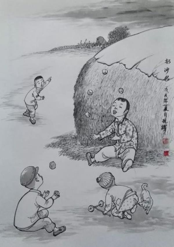 扔沙包简笔画儿童