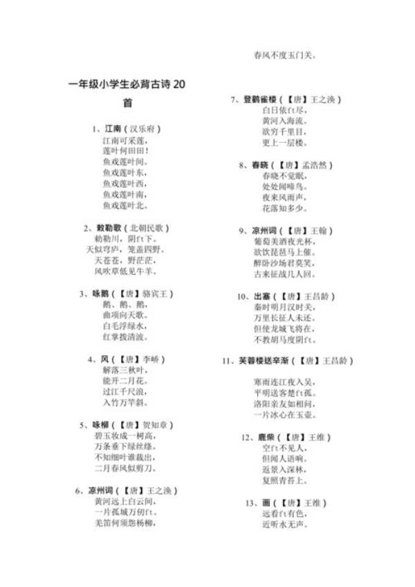 22年一年级教材古诗词有多少首