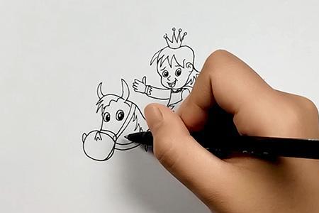 小孩牵马简笔画