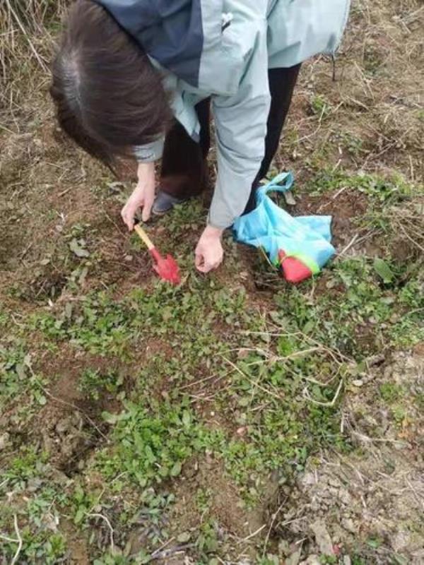 女生说在挖野菜怎么回