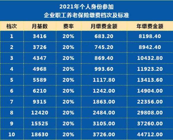 2020年成都养老保险缴费基数档次