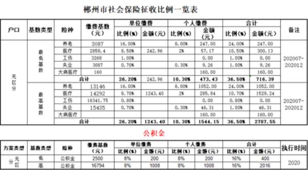 湖南社保缴费标准