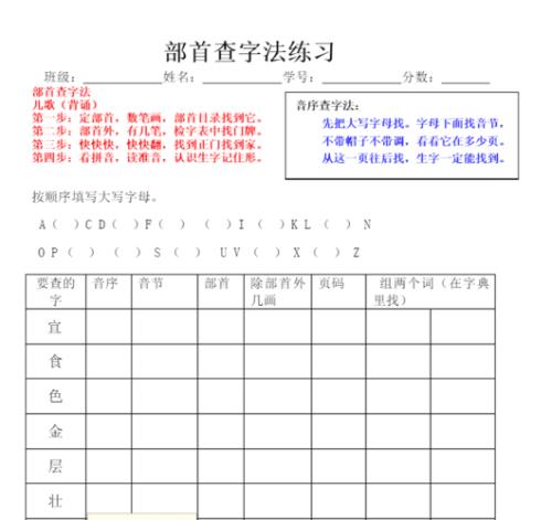 偏旁查字法口诀