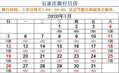 石家庄周一限什么号